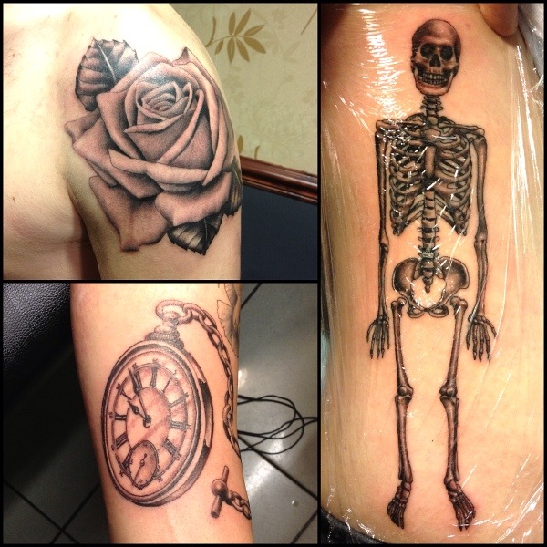 Skull And Roses Tattoo Black And Grey